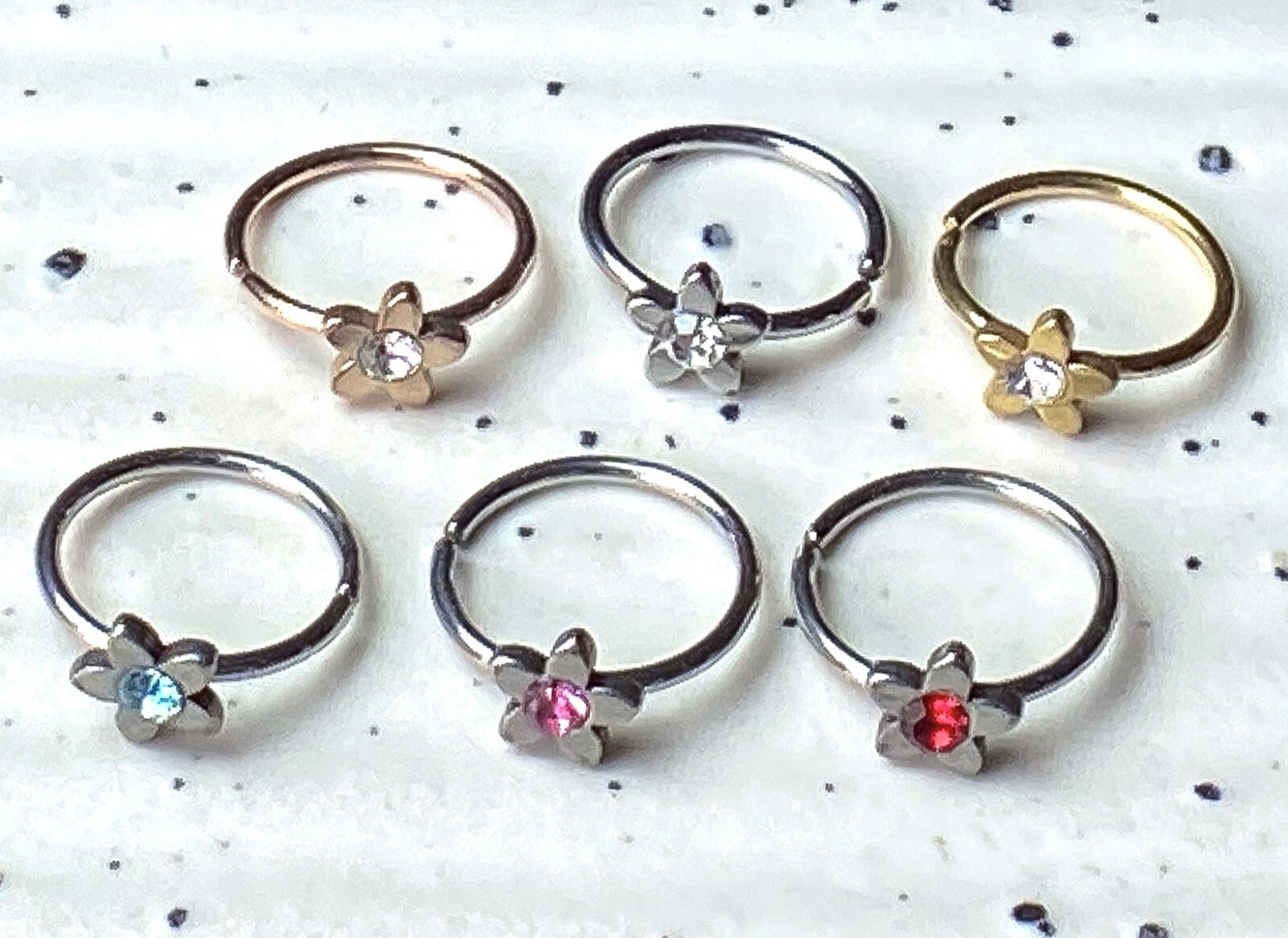1pc Crystal Gem Flower Nose Hoop / Cartilage Ring Rook Daith Helix Tragus