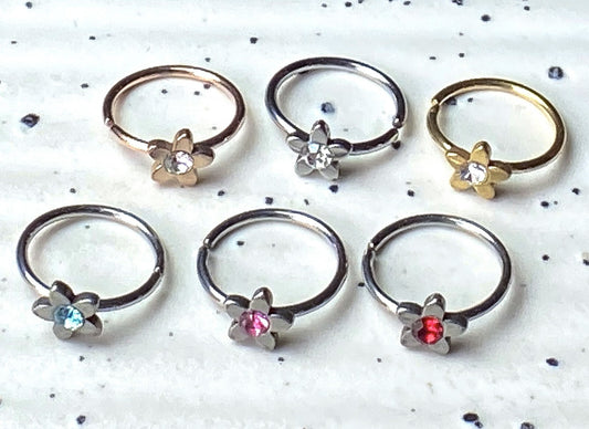 1pc Crystal Gem Flower Nose Hoop / Cartilage Ring Rook Daith Helix Tragus