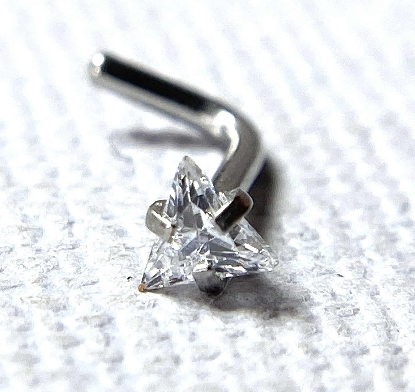 1pc Clear Triangle CZ Gem Top L-Bend Nose Ring 316L Surgical Steel 18g or 20g