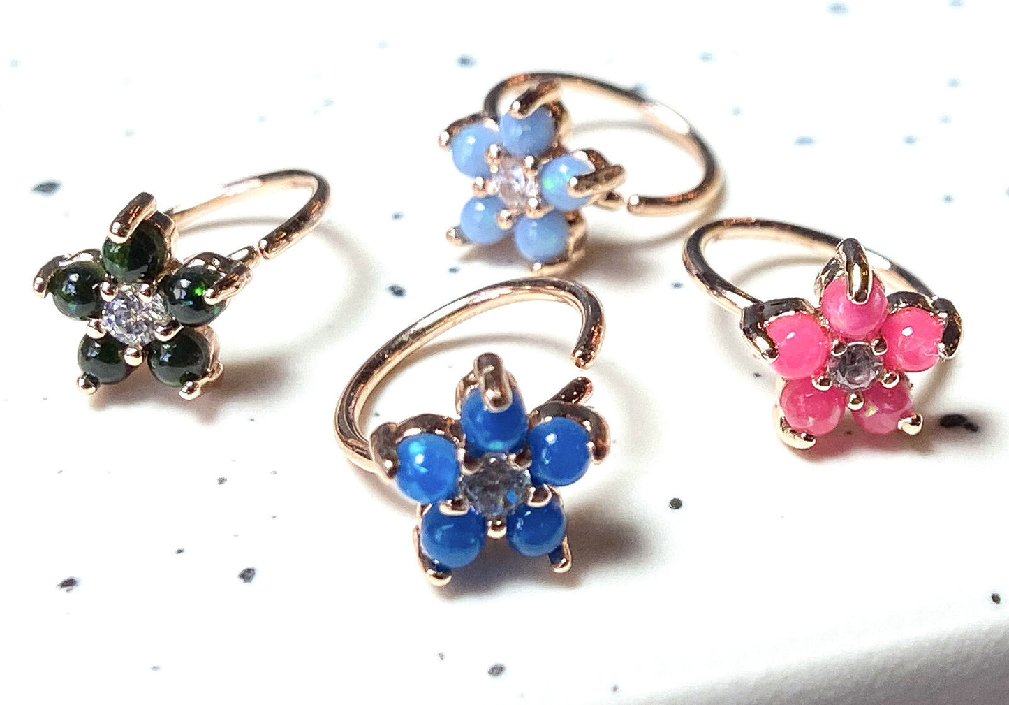 1pc Rose Gold Opal Flower Hoop Nose / Cartilage Ring Rook Daith Helix Tragus