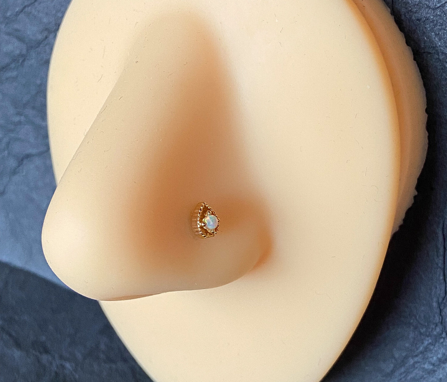 1pc Tear Drop w/ Opal Center 20g L-Bend Nose Ring Stud Screw 316L Surgical Steel