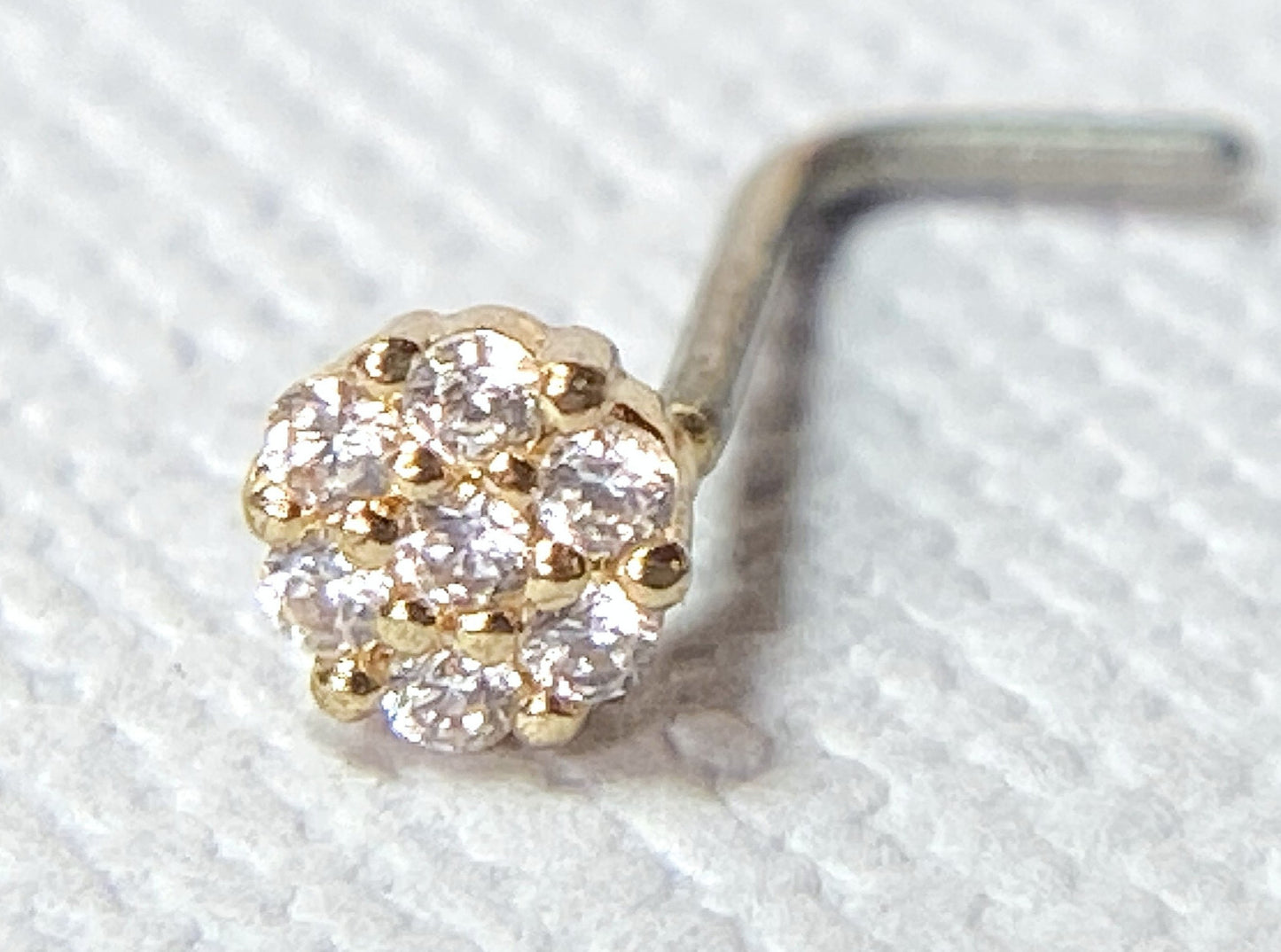 1pc CZ Paved Flower L-Bend 20g Nose Ring Stud Screw 316L Surgical Steel