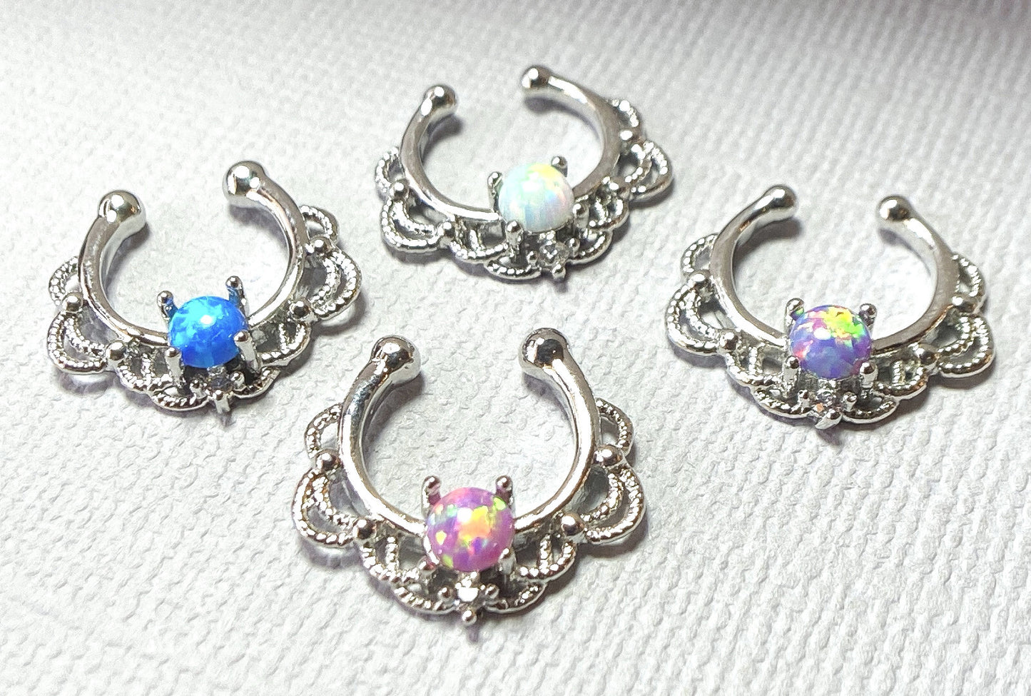 1pc NON-Pierced Lacey Single Opal Septum Hanger Fake Clip-on Nose Ring