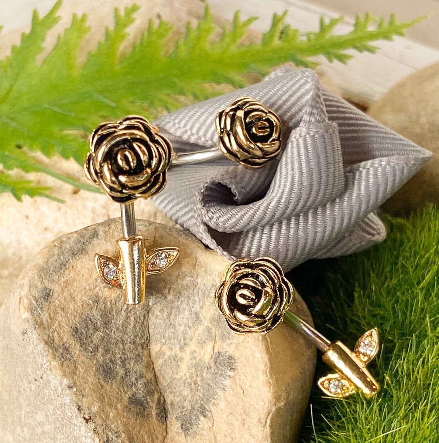 1pc Rose Stem 316L Surgical Steel Belly Pierced Navel Naval Ring
