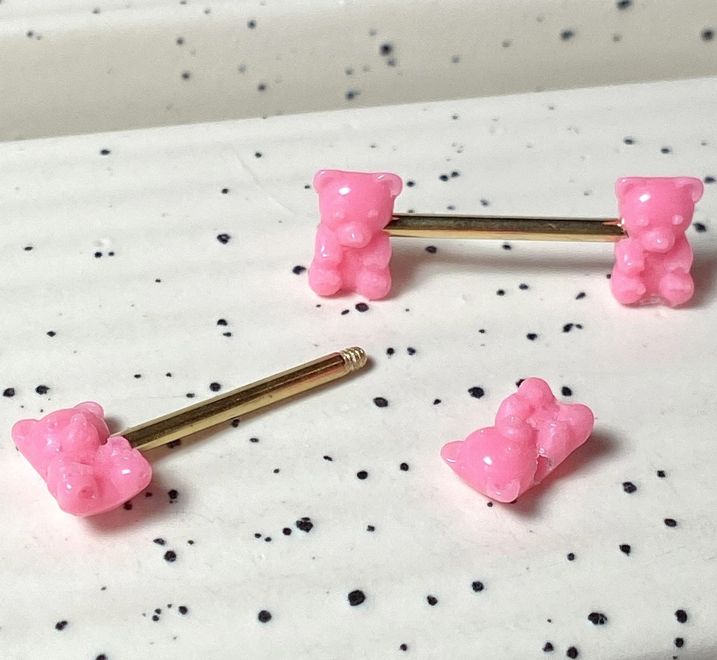 PAIR Pink Gummy Bear Nipple Rings Shields Body Jewelry Surgical Steel Barbells