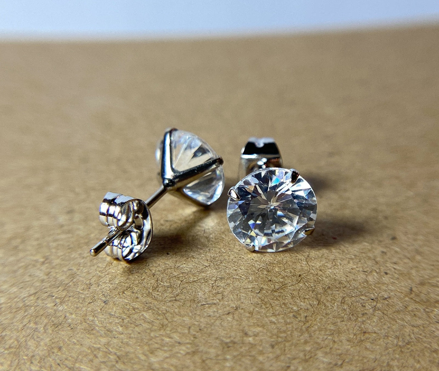 PAIR .925 Sterling Silver CZ Gem Martini Stud Earrings 24kt Gold PVD Jewelry