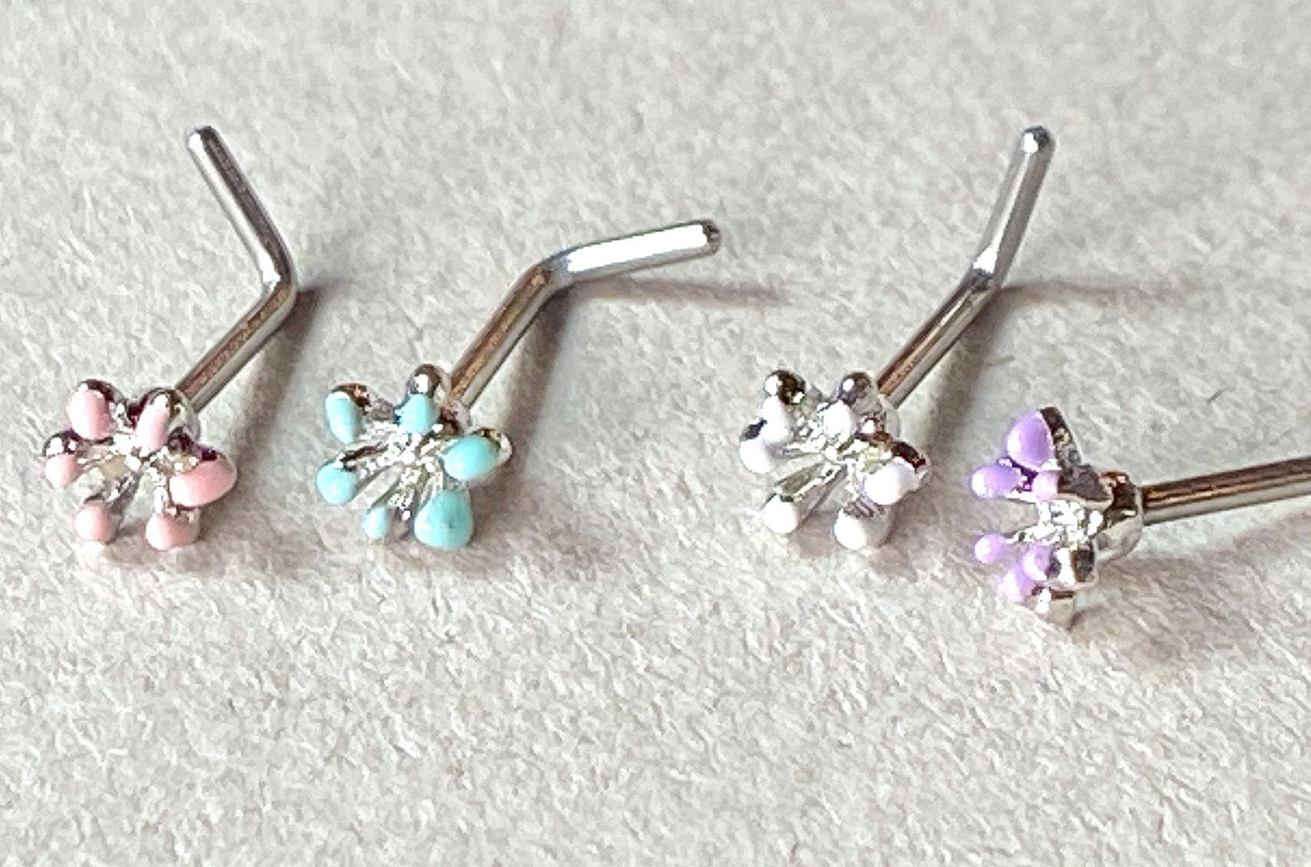 1pc Enamel Flower Top L-Bend 20g Nose Ring Stud Screw Surgical Steel