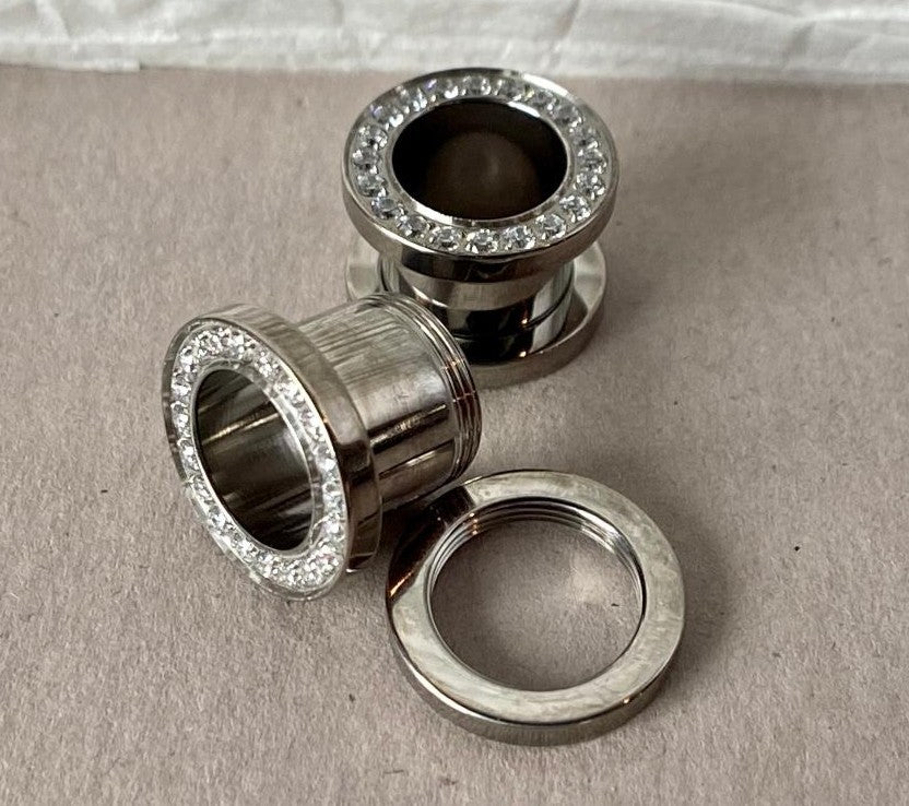 PAIR Solid Implant Grade Titanium Screw Fit CNC Gem Rim Tunnels Plugs Gauges