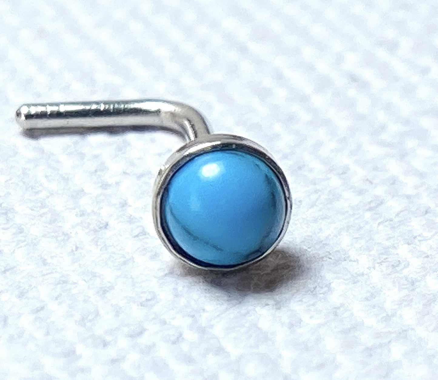 1pc Semi-Precious Stone Set 20g L-Bend Nose Ring Stud Screw 316L Surgical Steel