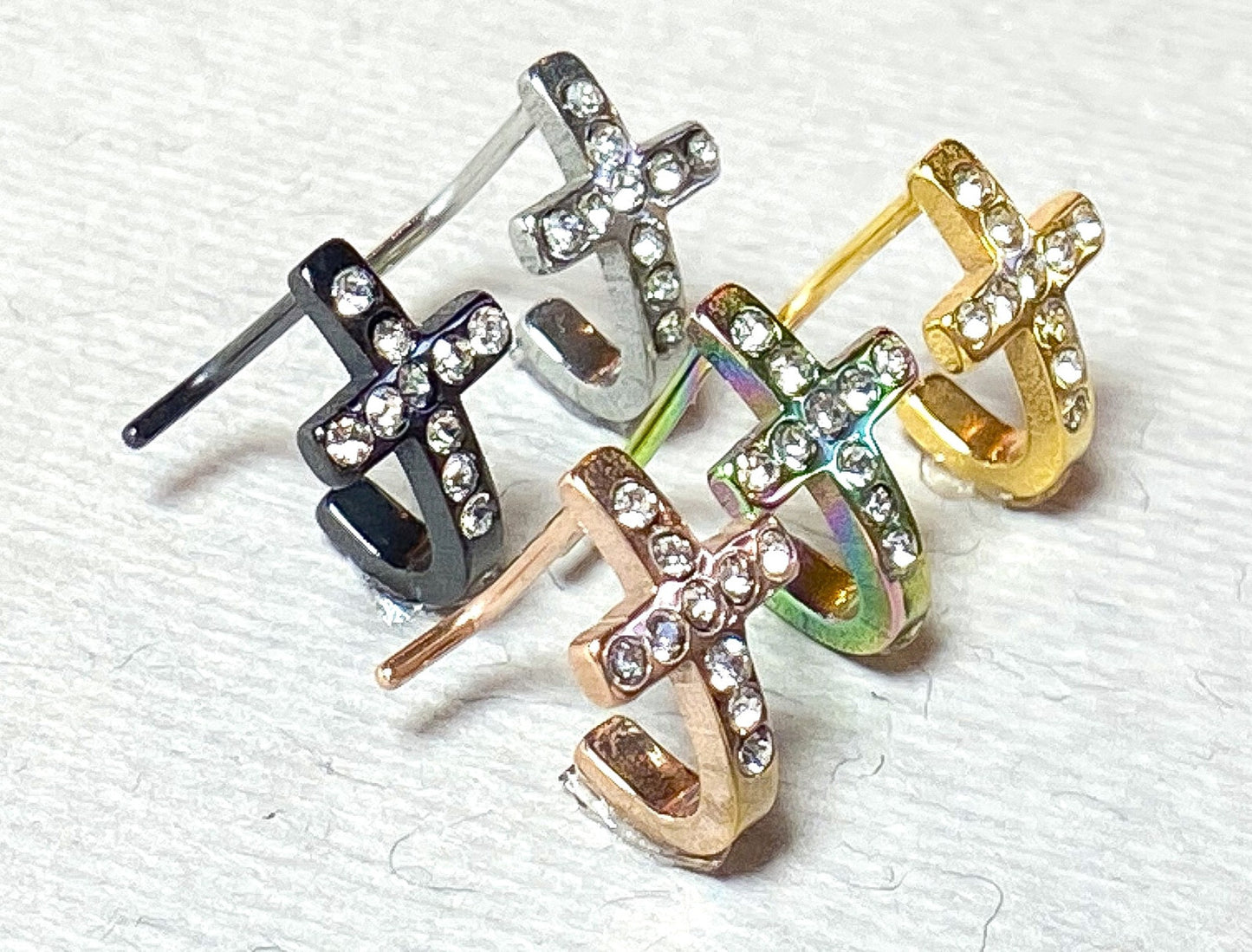 1pc Crystal Paved Cross L-Bend 20g Nose Ring Stud Screw 316L Surgical Steel