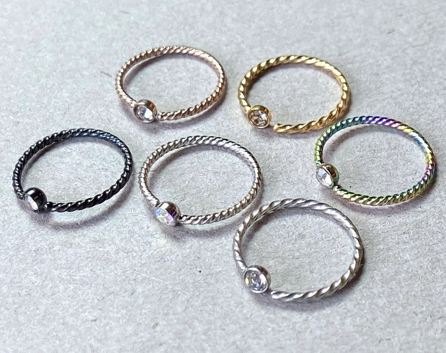 1pc Bendable Steel Twisted Rope Gem Nose Hoop Cartilage Ring Rook Daith Helix
