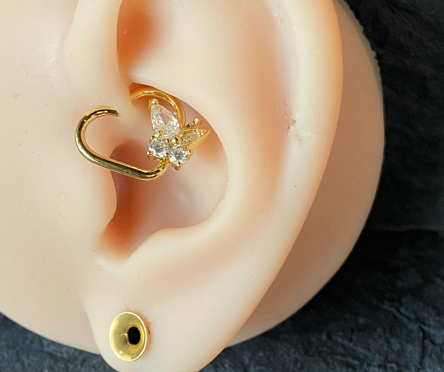 1pc Heart Bendable Ear Cartilage Daith Hoop Ring w/ Prong Set CZ Gem Butterfly