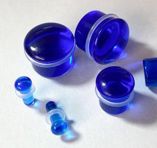PAIR Blue Glass Single Flare Plugs Gauges Tunnels Earlets Body Piercing Jewelry