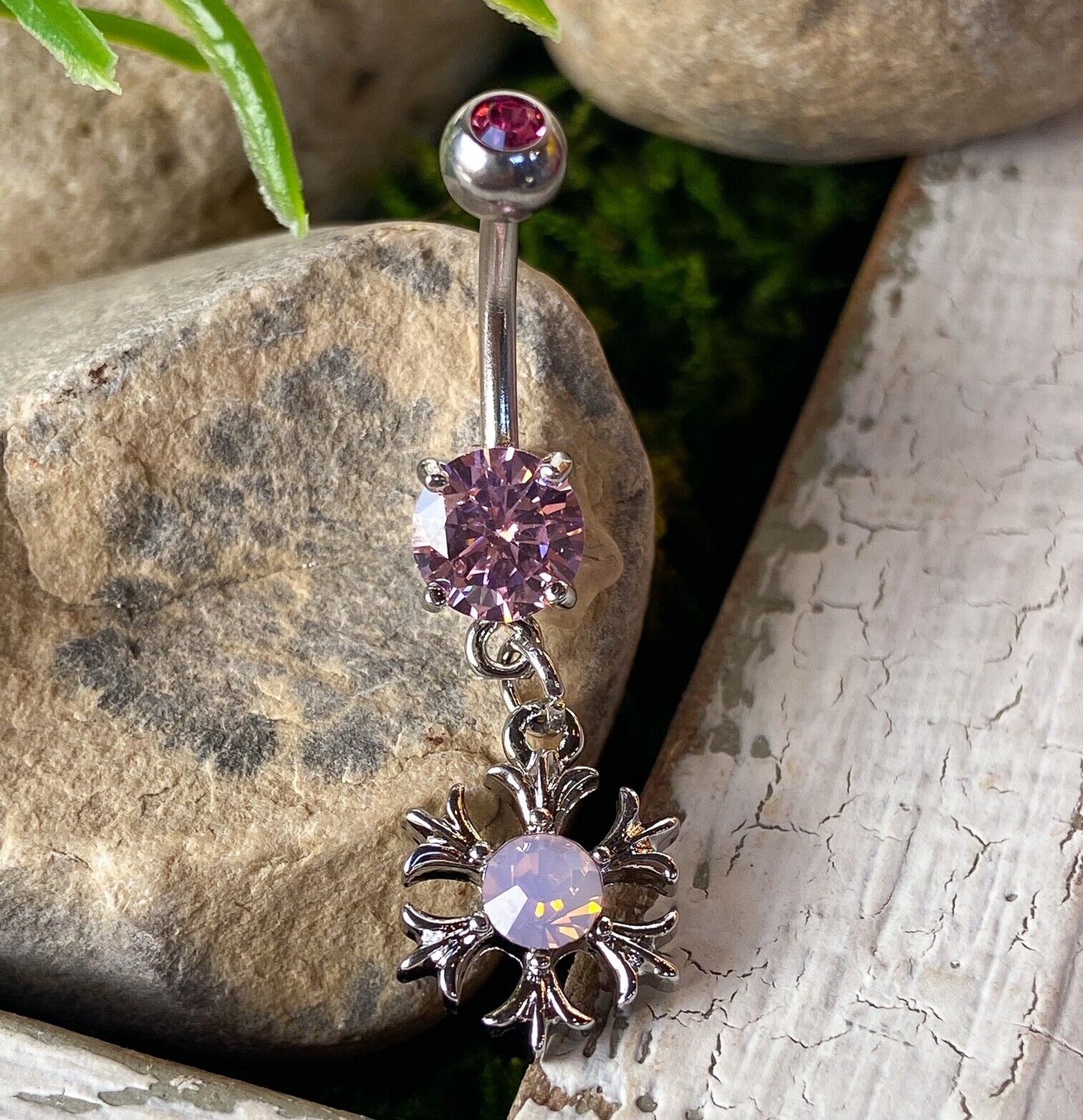 1pc Opalite & CZ Gem Tribal Sun Belly Ring Navel Naval