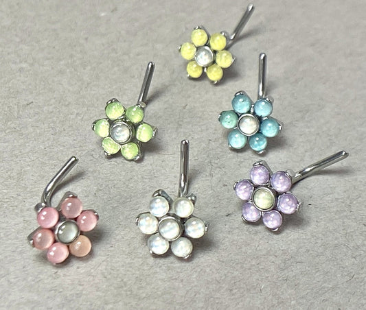 1pc Illuminating Stone Flower L-Bend 20g Nose Ring Stud Screw Surgical Steel