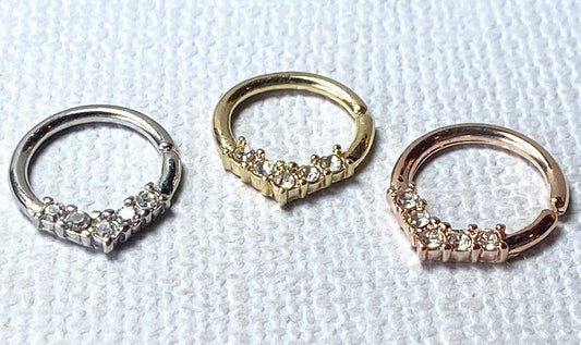 1pc V-Shaped CZ Gems Bendable Hoop Ring Septum Daith Rook Tragus Ear Cartilage