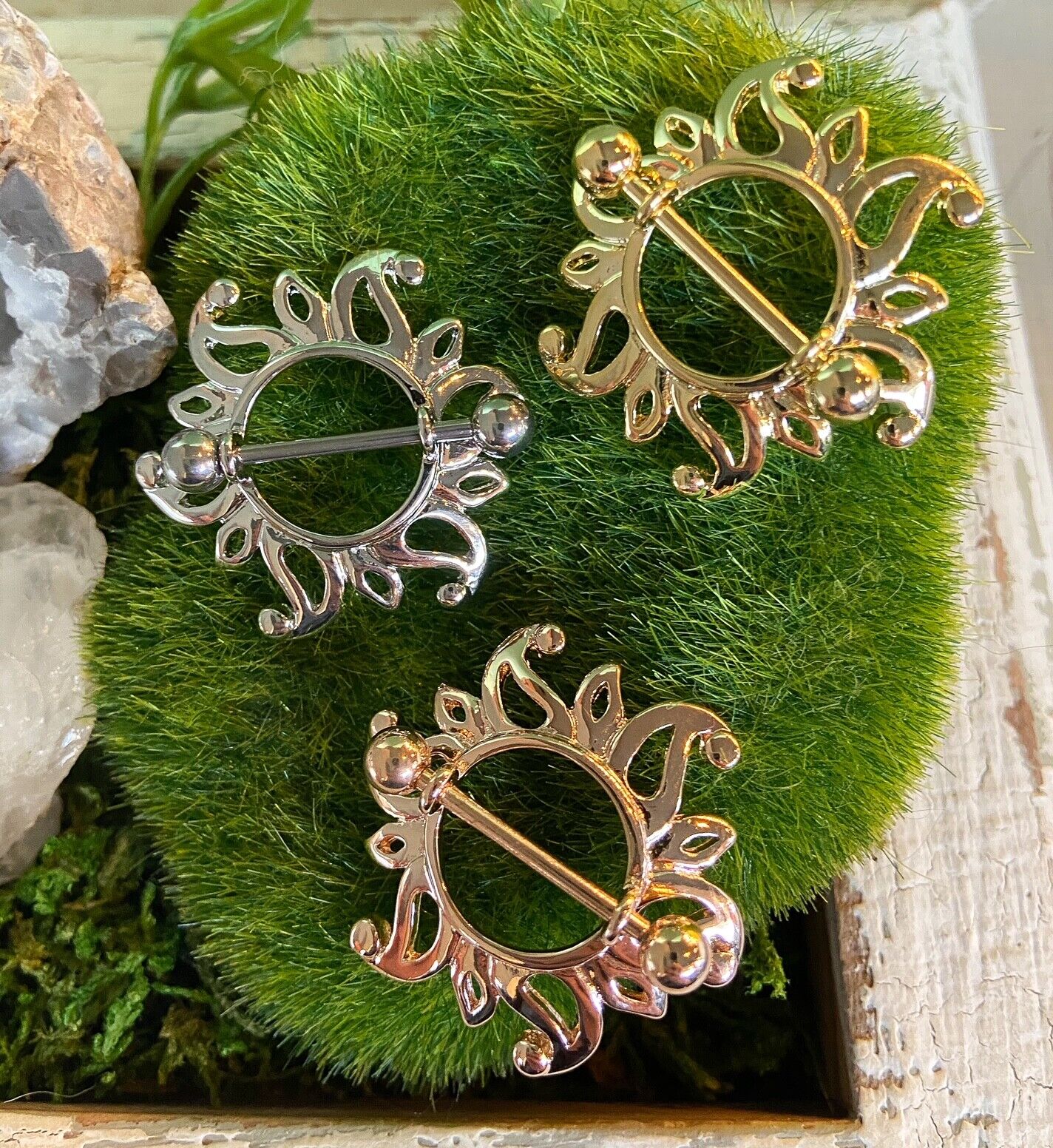 PAIR Swirling Sun Nipple Ring Shields Body Jewelry - Only Rose Gold Available