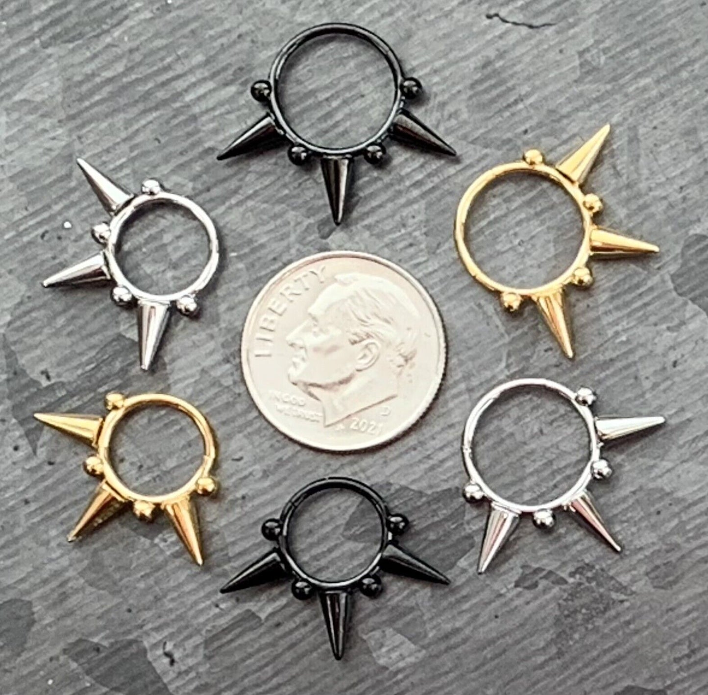 1pc Hinged Segment Ring Septum Clicker Spikes & Balls Helix Cartilage 16g or 18g