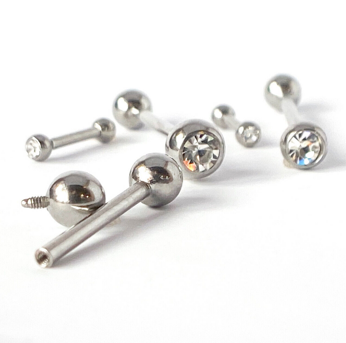 Clear Gem Internally Threaded 14g or 16g Barbell Tongue, Tragus, Nipple Ring