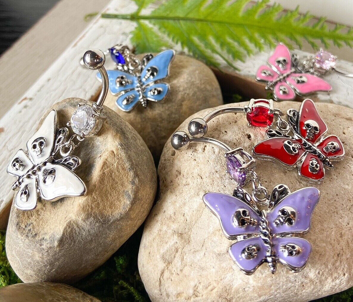 1pc Butterfly & Skulls Gothic Skull Belly Ring Navel Goth Naval Piercing Pierced