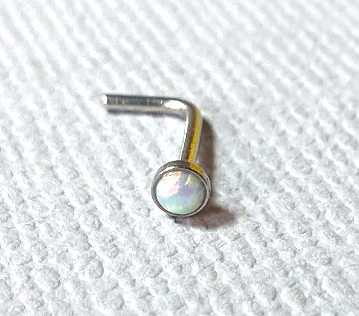 1pc Opal Set L-Bend Nose Ring 316L Surgical Steel Body Jewelry