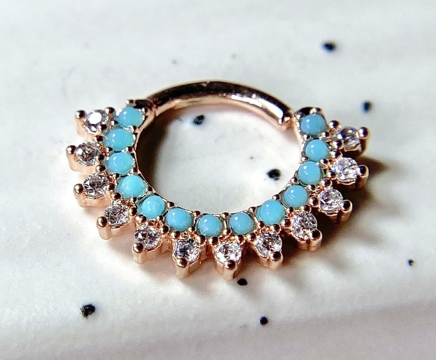 1pc Bendable Turquoise & CZ Gem Hoop Septum Ring Cartilage Daith Helix Tragus