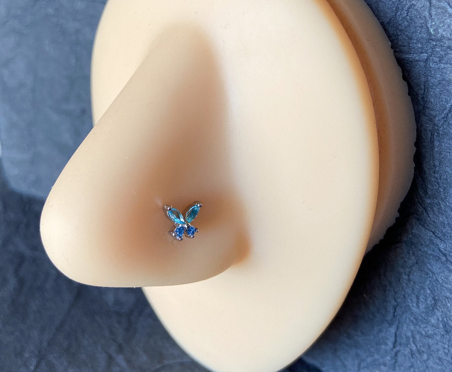 1pc CZ Gem Butterfly L-Bend 20g Nose Ring Stud Screw 316L Surgical Steel
