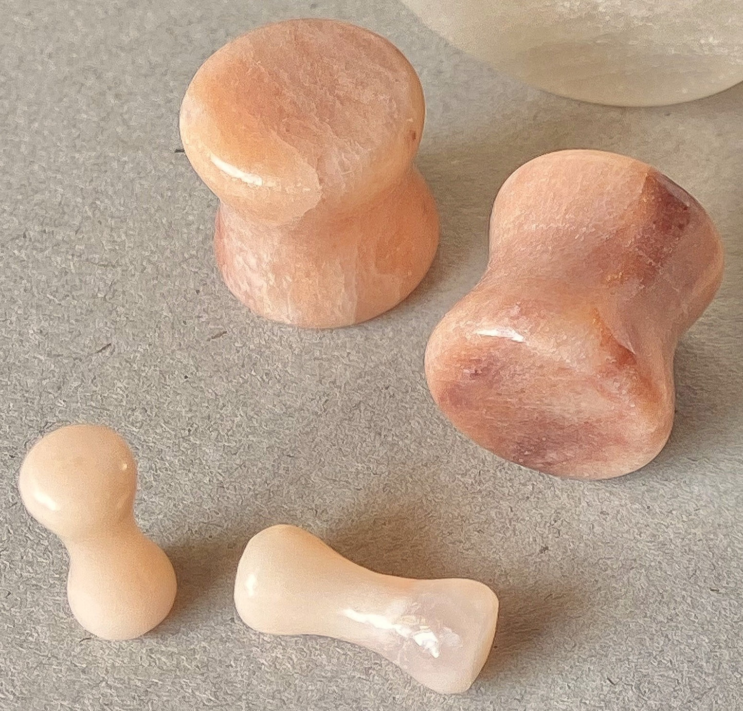 PAIR Natural Peach Semi-Precious Stone Double Flare Plugs Organic Earlets Gauges
