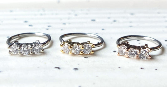 1pc Three Gem Bendable Nose, Cartilage, Helix Hoop Ring Rook Daith Helix Tragus