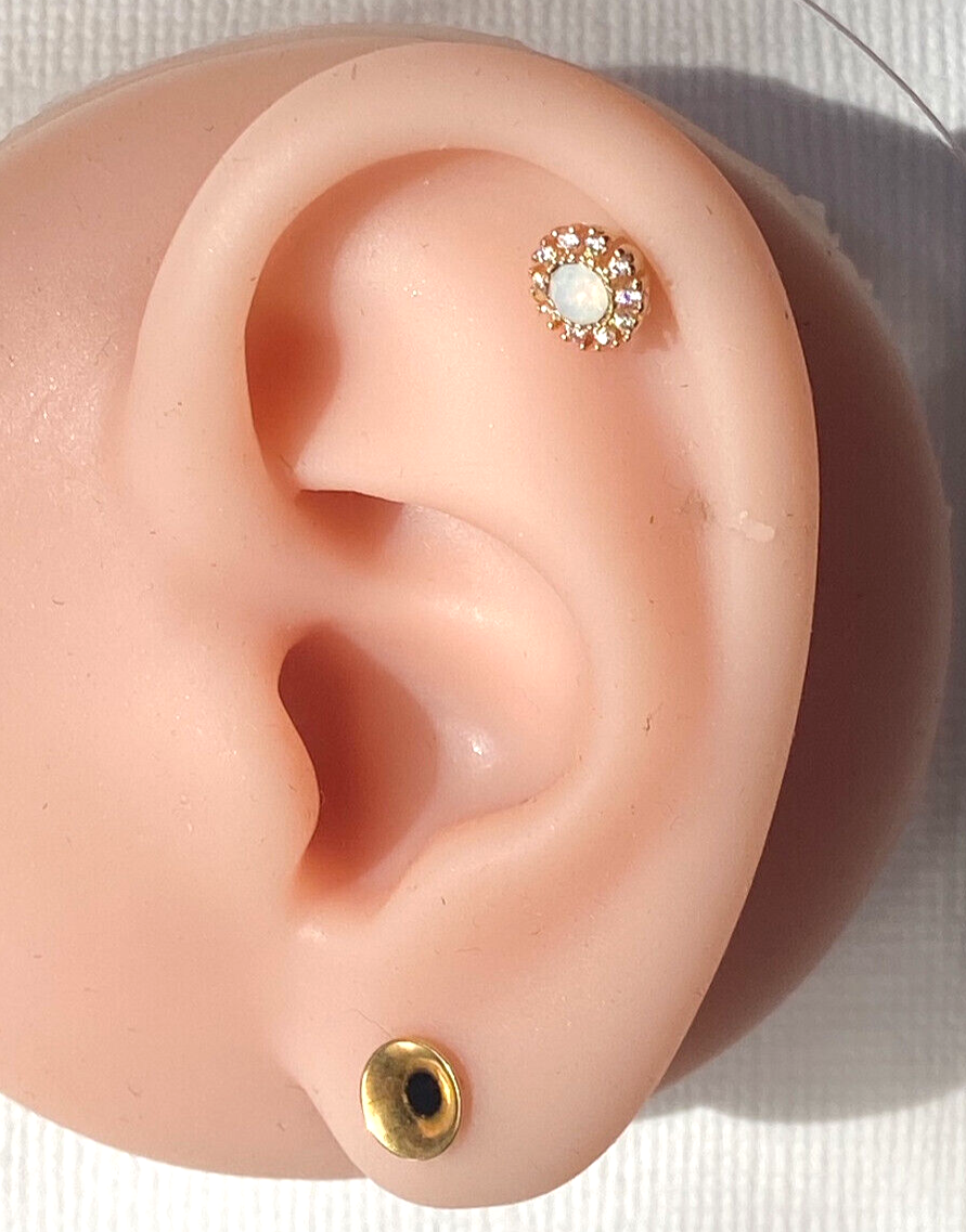 1pc Opalite Gem Flower 16g Labret Internally Threaded Steel Monroe Tragus Helix