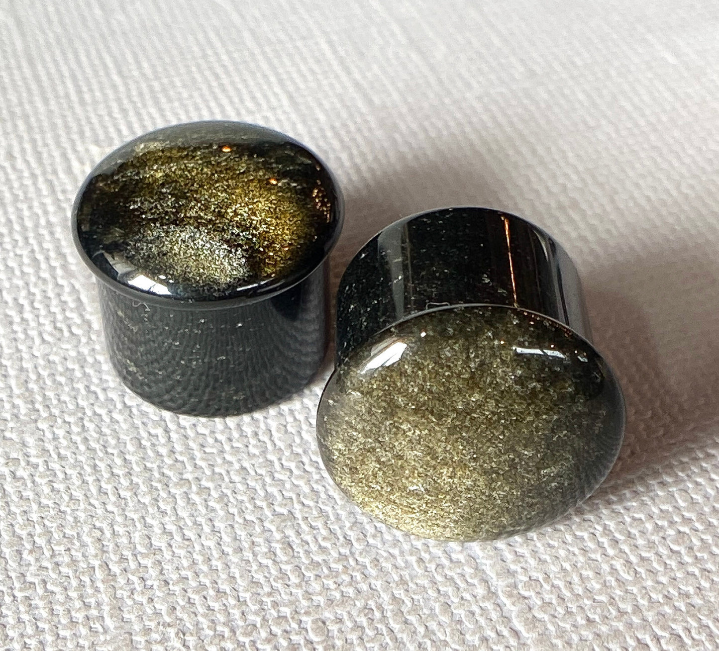 PAIR Golden Obsidian Stone Single Flare Plugs Organic Gauges Body Jewelry