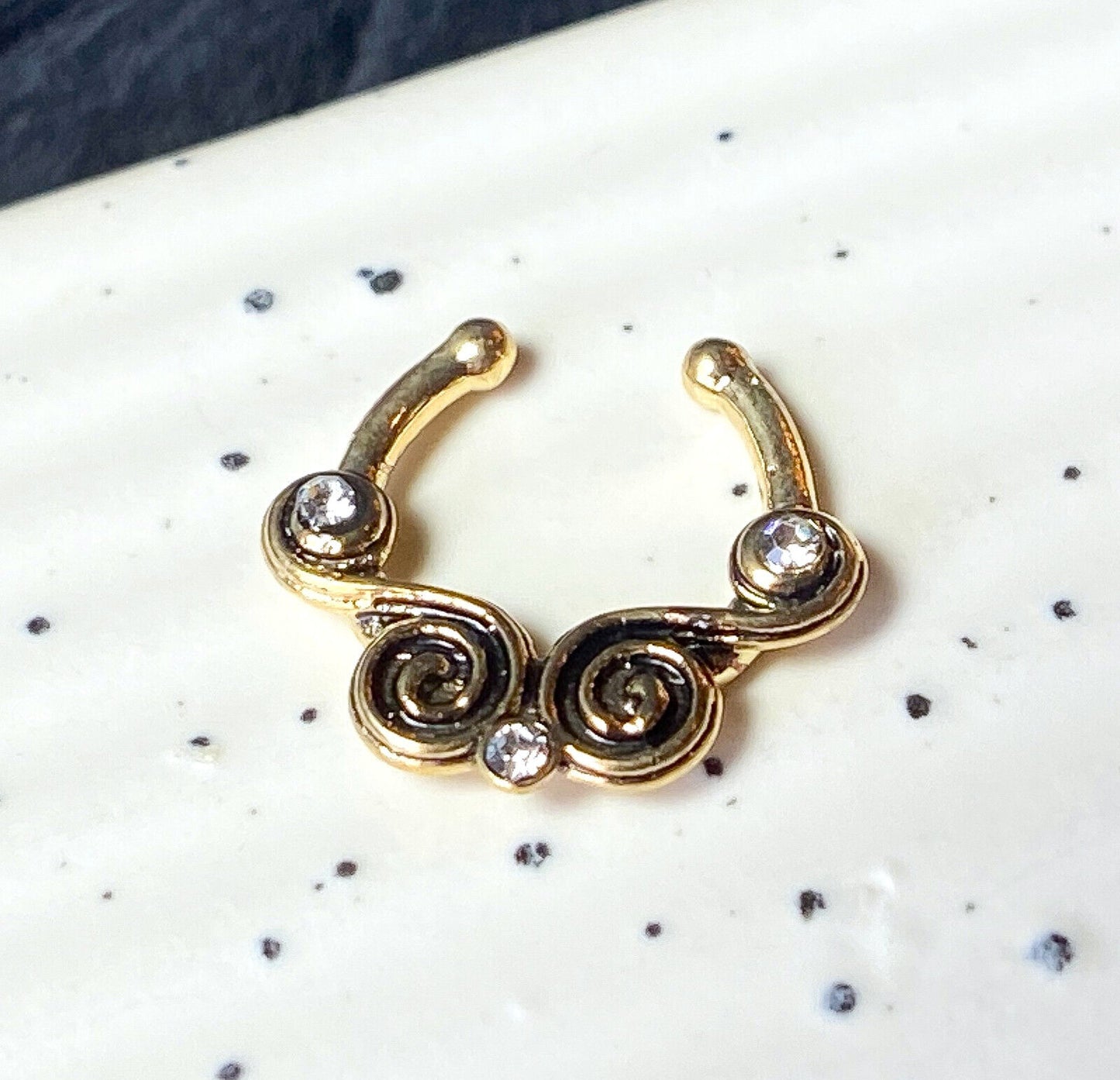 1pc Non-Piercing Lace Swirl w/Gems Septum Hanger Clip-On Fake Nose Ring