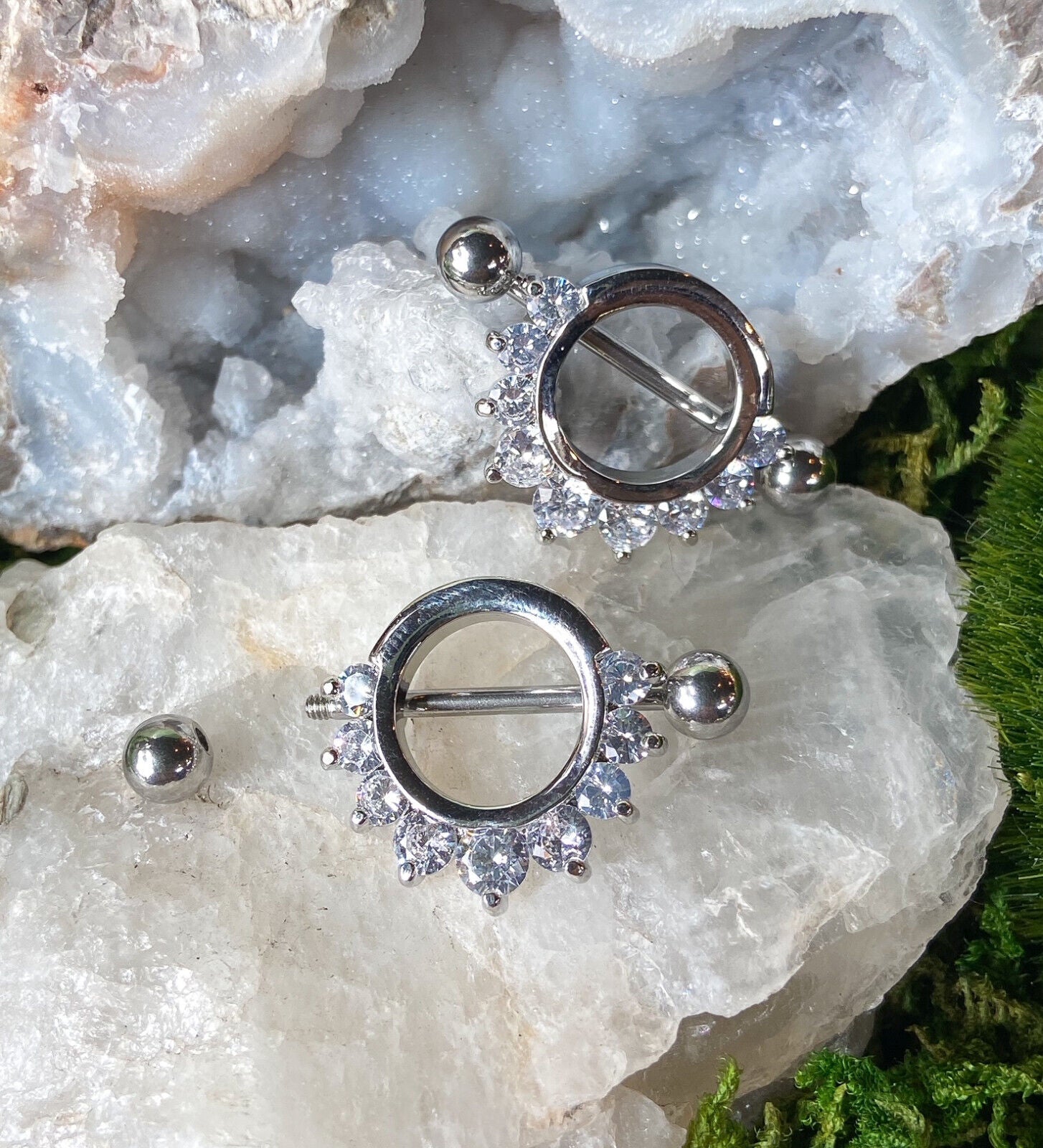 PAIR Pronged Gem Half Circle Plated 316L Steel Nipple Shields