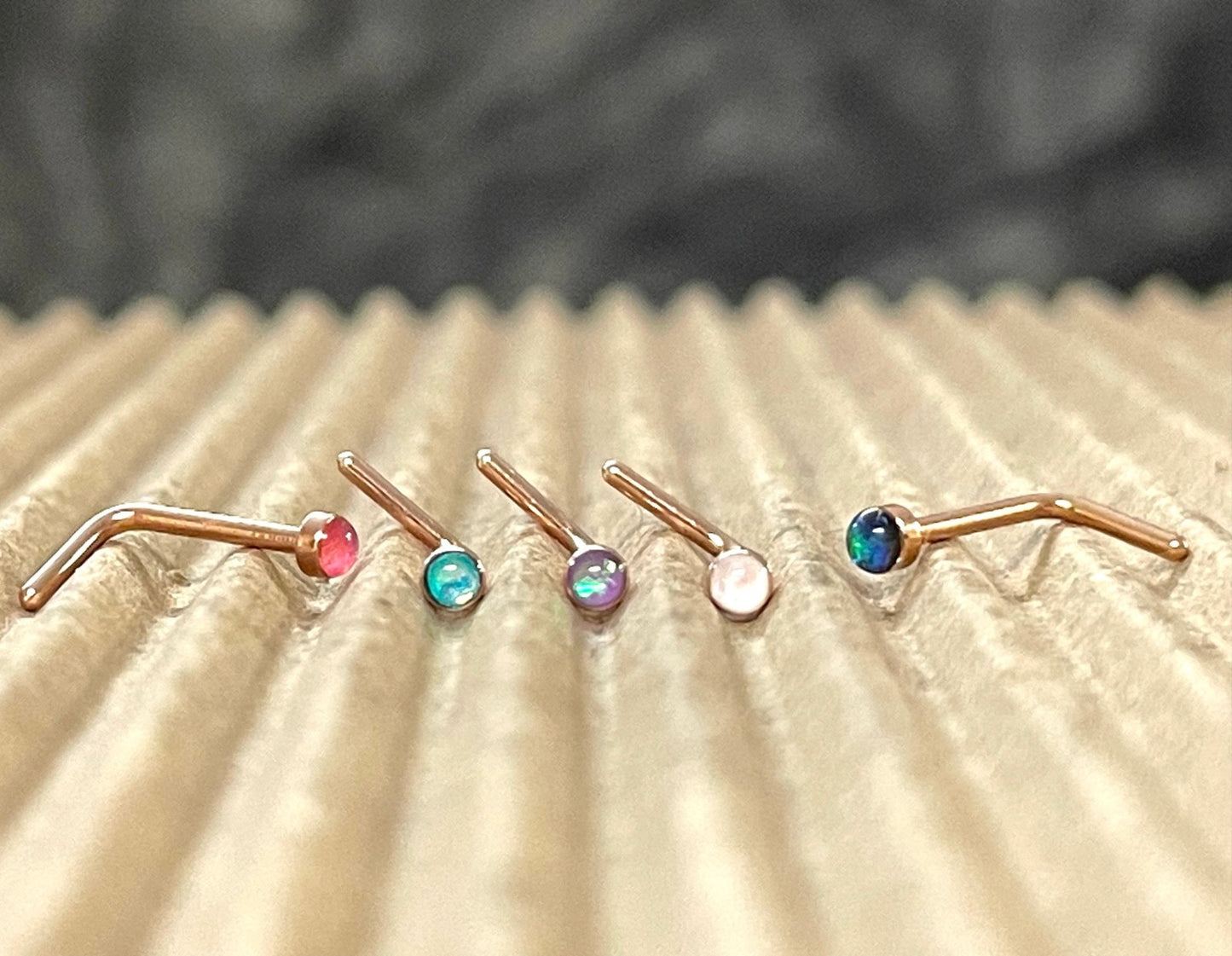 1pc Opal Sparkle L-Bend Rose Gold Plated Nose Ring 316L Steel Body Jewelry