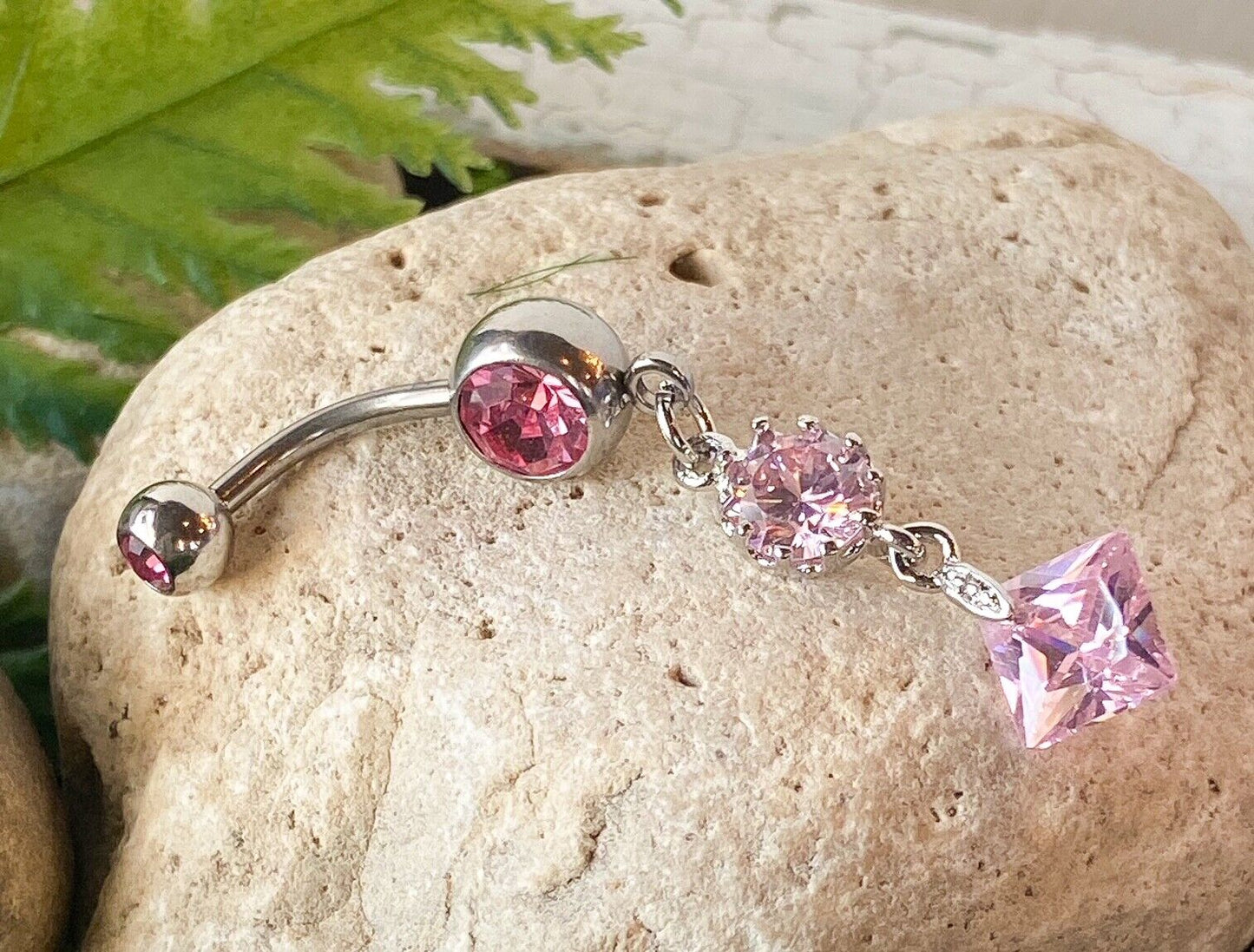 Vintage Princess Cut Press Fit Gem Belly Ring Navel Clear,Green,Pink,Tanzanite