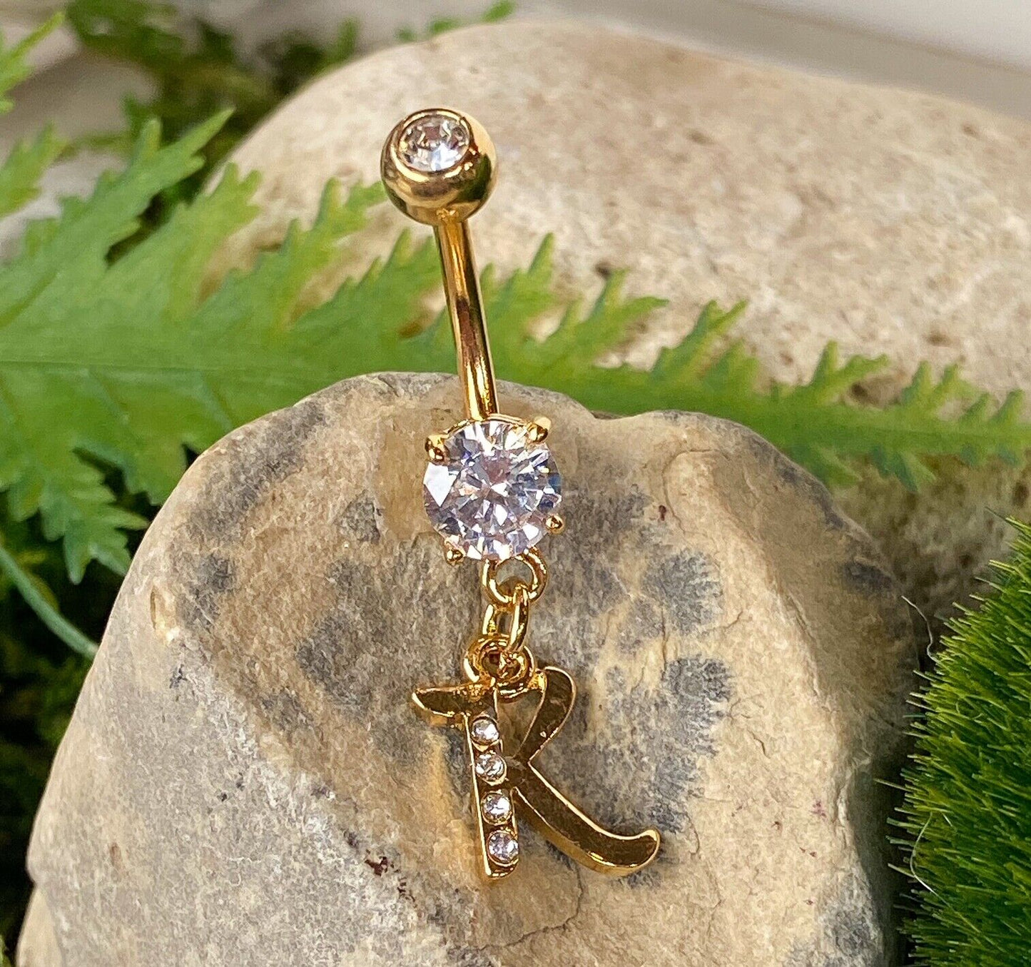 14kt Gold Plated Initial Dangle Belly Ring Naval Navel Letter Body Jewelry