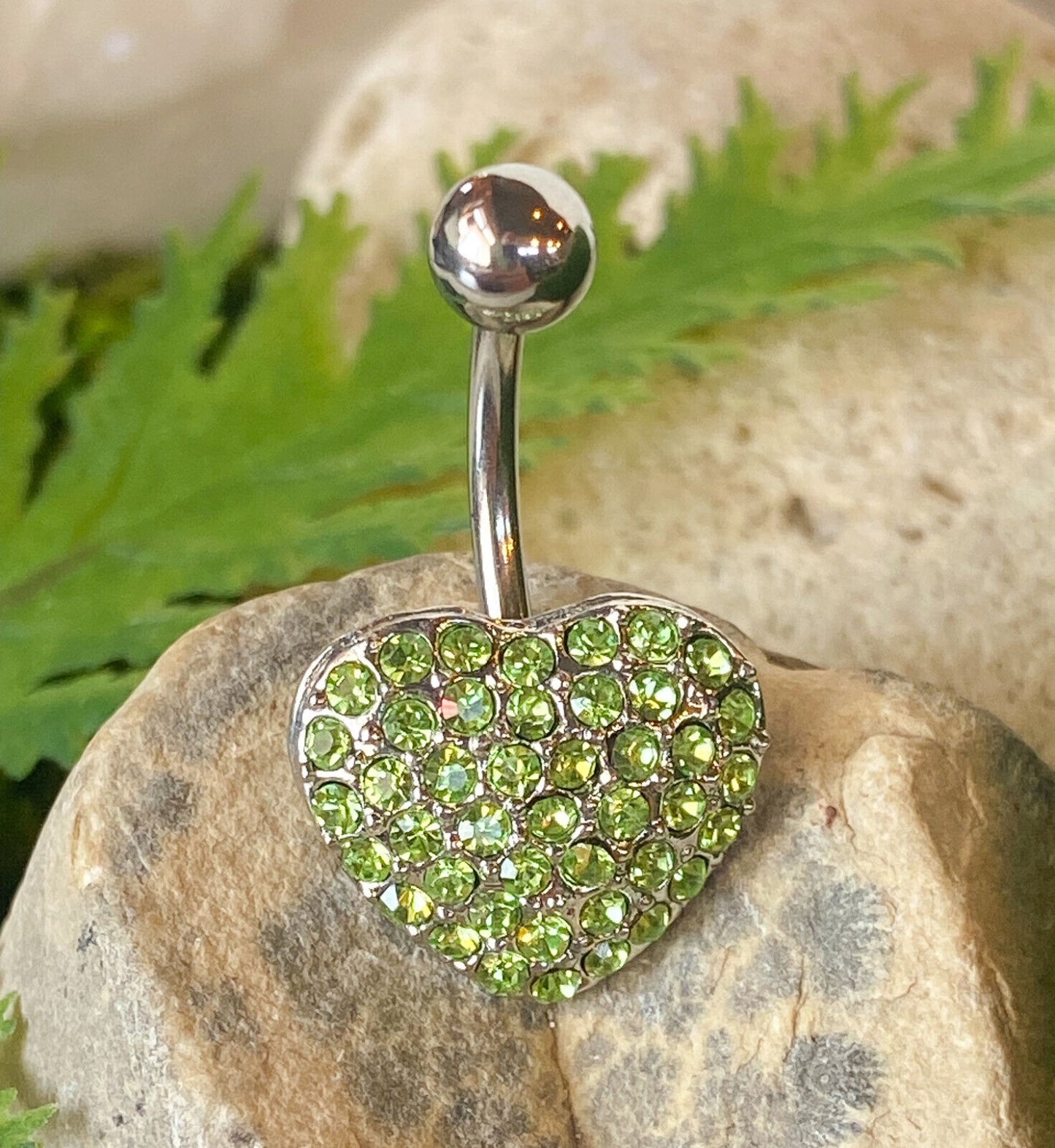 Heart Paved W/ Crystal Gems Belly Ring Navel Naval Body Jewelry