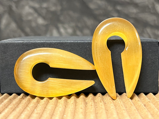 PAIR Yellow Cat Eye Keyhole Hanger Ear Weight Plug Gauge Tunnel Stone Gauges