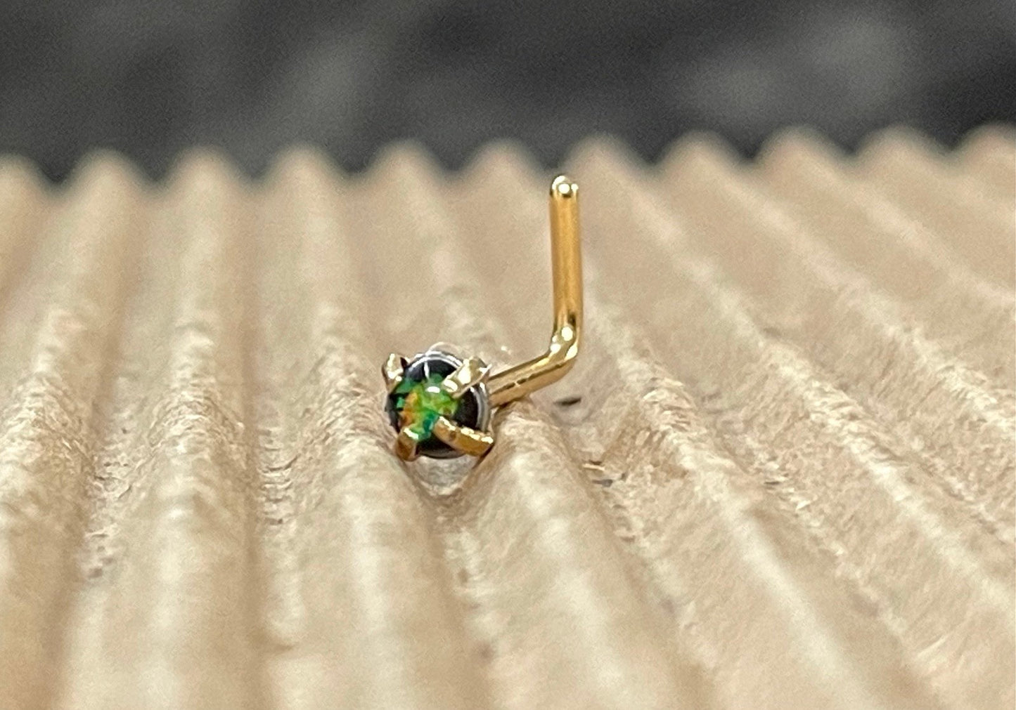 1pc Prong Set Opal Sparkle L-Bend Gold Plated Nose Ring 316L Steel Body Jewelry