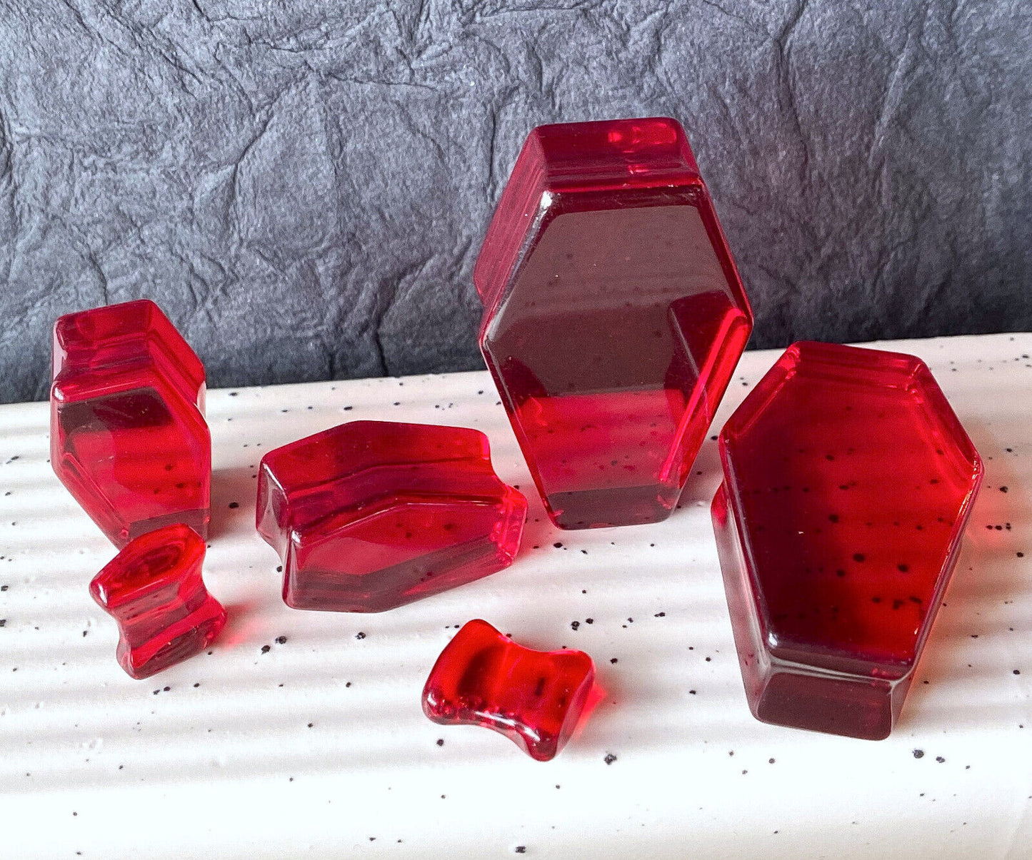 PAIR Red Glass Stone Double Flare Coffin Shaped Plugs Earlet Gauges Body Jewelry