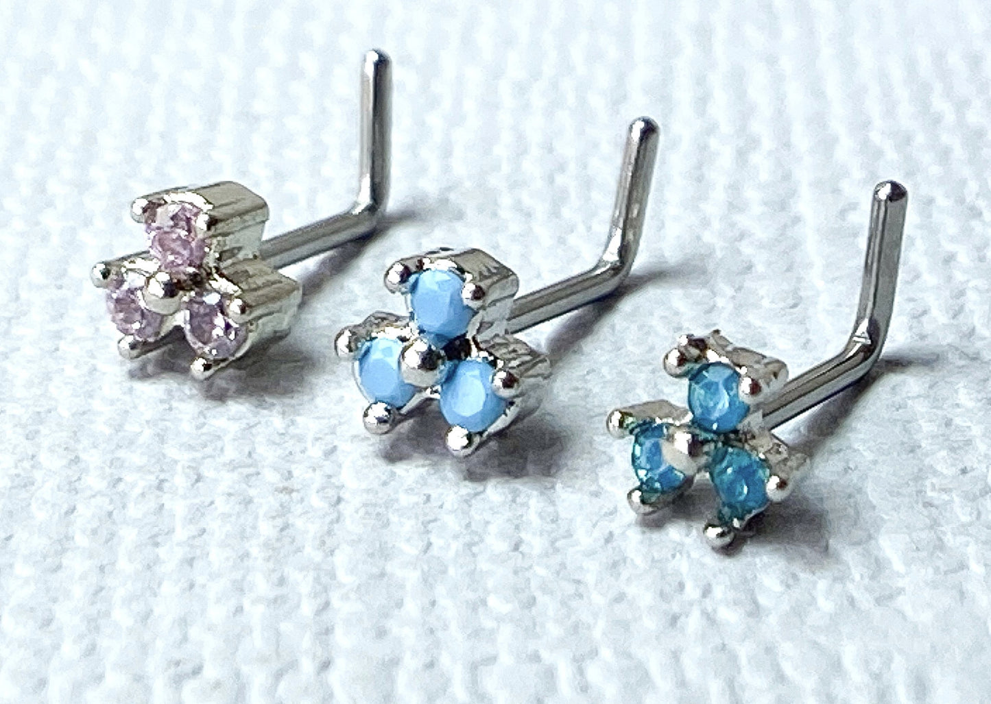 1pc Opalite 3 Stone Triangle L-Bend 20g Nose Ring Stud Screw 316L Surgical Steel