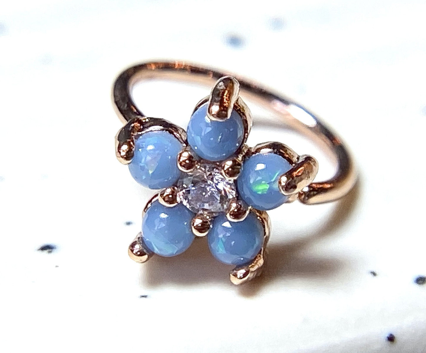 1pc Rose Gold Opal Flower Hoop Nose / Cartilage Ring Rook Daith Helix Tragus
