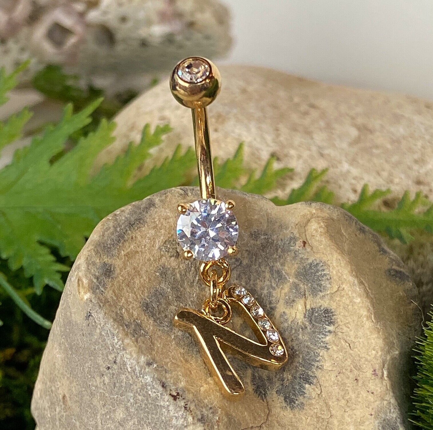 14kt Gold Plated Initial Dangle Belly Ring Naval Navel Letter Body Jewelry