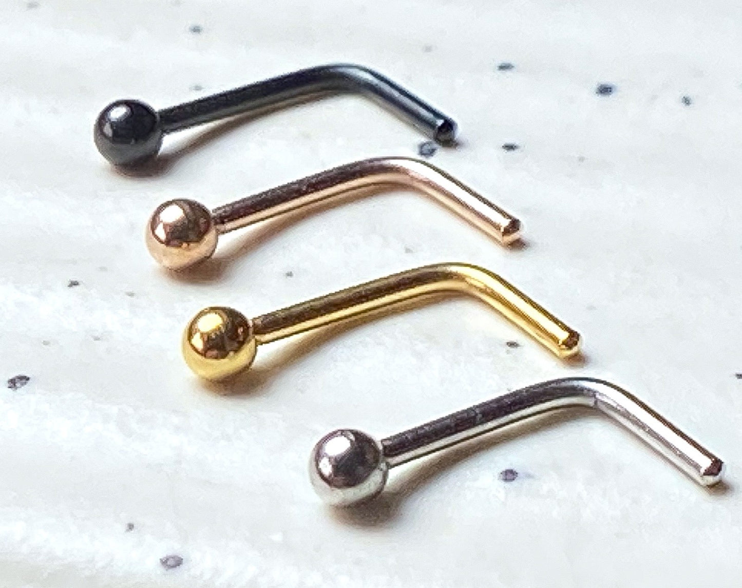 4pcs Ball End Steel L-Bend Nose Rings L-Shaped Studs Screws - choose 18g or 20g
