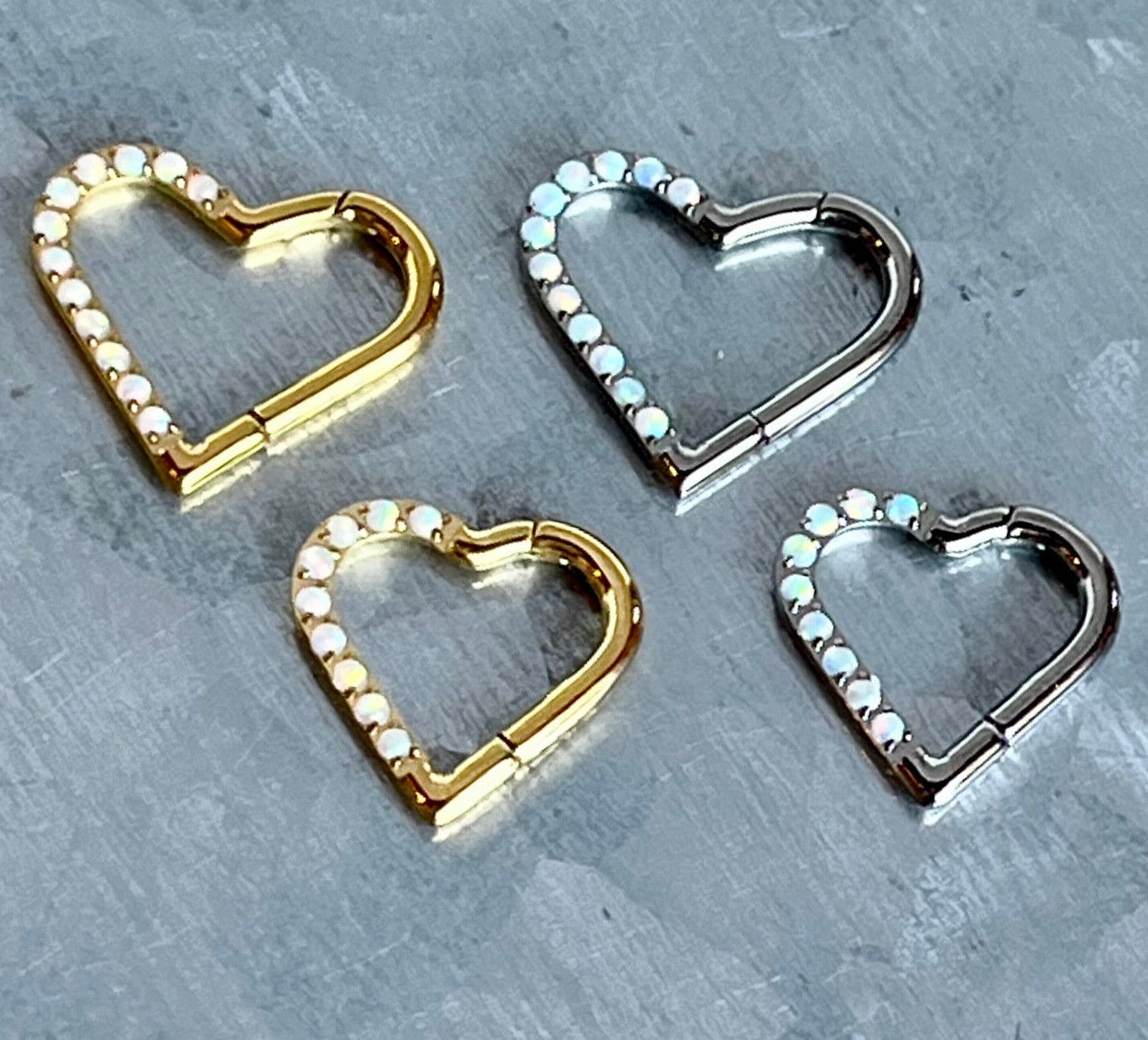 1pc Solid Titanium Half Opals Heart Hinged Segment Ring Helix Septum Clicker