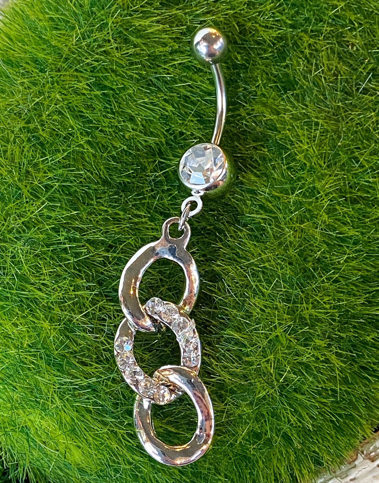 Triple Loop Belly Ring Navel CZ Gem Paved Circle Clear, Pink, Aqua