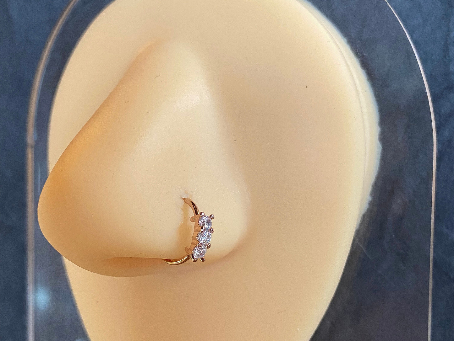 1pc Bendable Hoop Ring With Three Prong Set Gems Annealed 316L Surgical Steel
