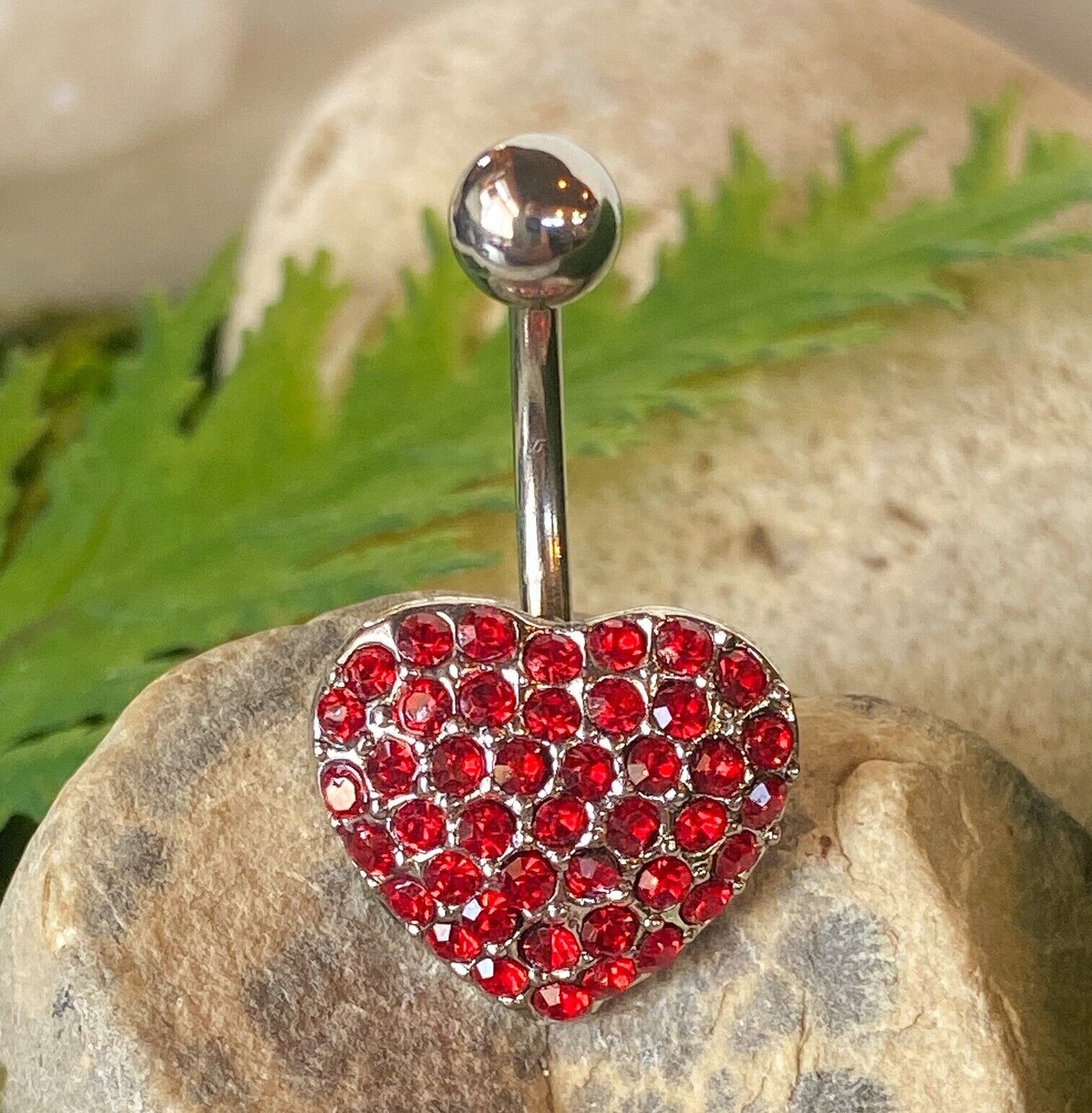 Heart Paved W/ Crystal Gems Belly Ring Navel Naval Body Jewelry