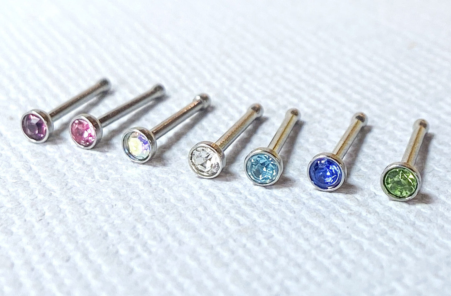 7pc Value Pack CZ Gem 20g Surgical Steel Nose Studs Bones Rings