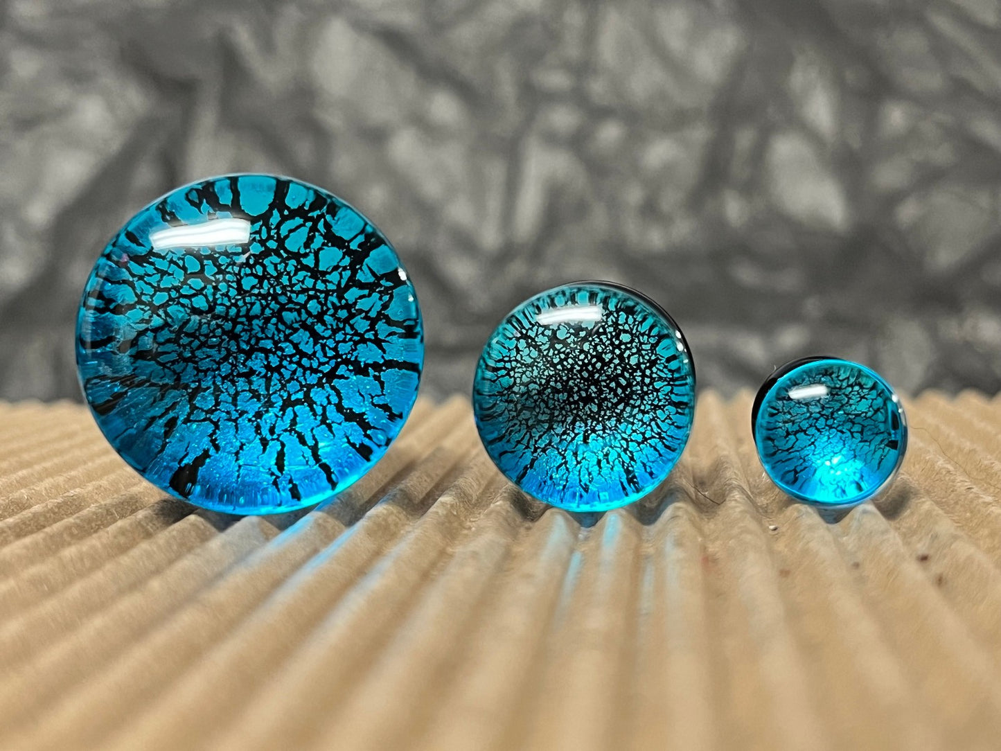 PAIR Ocean Blue Fracture Design Glass Plugs Double Flare Gauge Body Jewelry